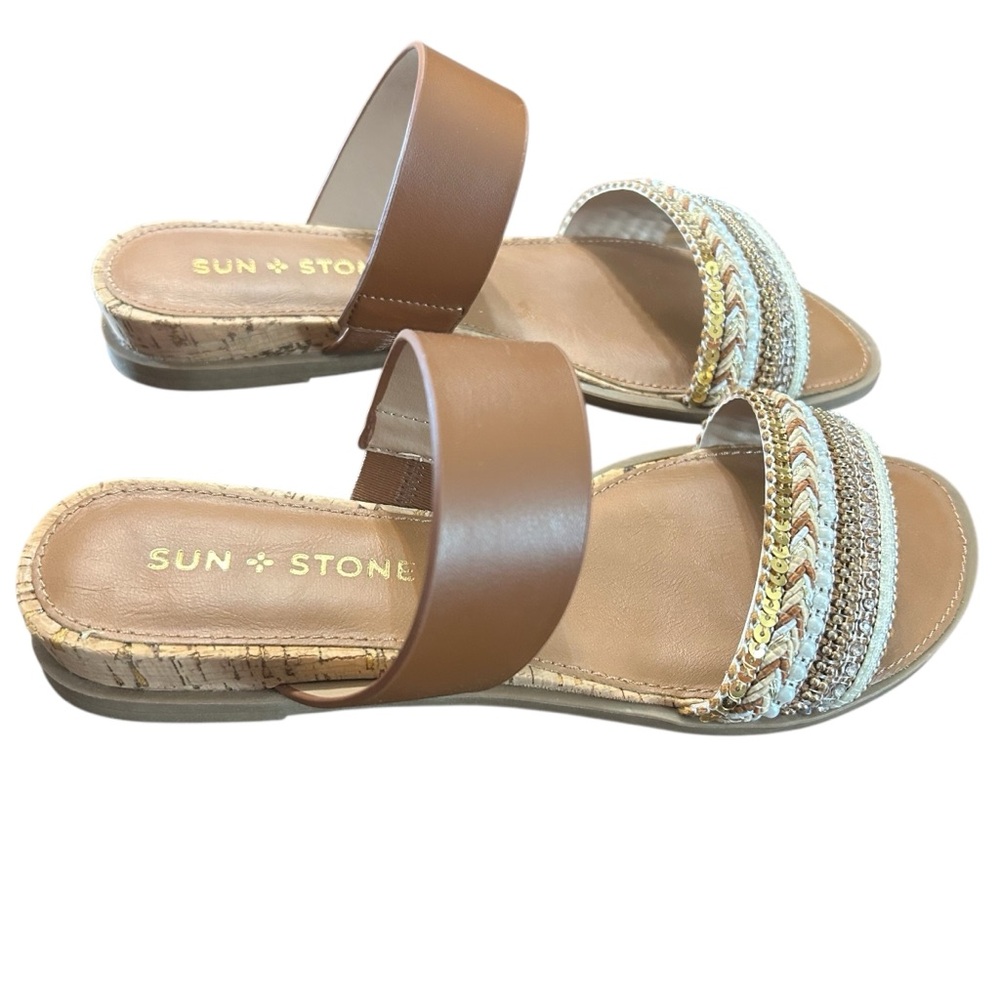 Sun + Stone Easten Bead Cognac Sandals Size 10